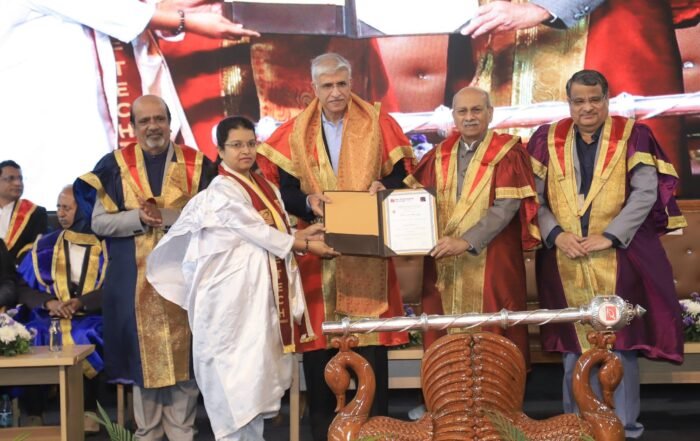 Dr. Prabhakar Kore with Chief Guest Seetarama Kotagiri at the 7th Convocation of KLE Technological University, Hubballi.