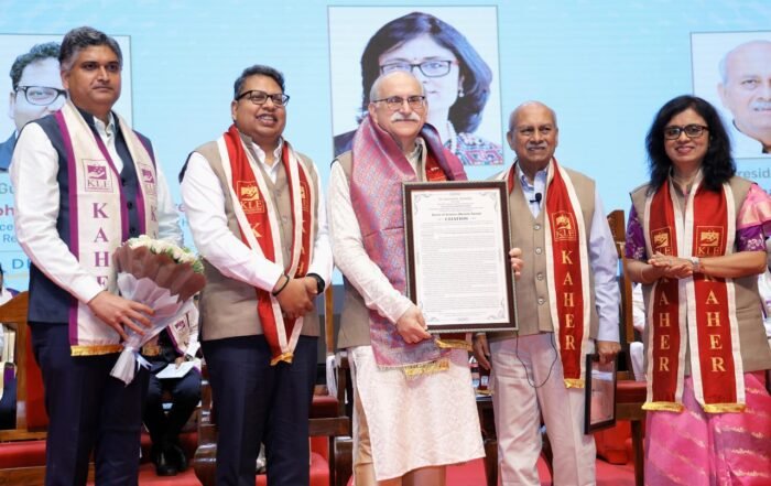 Dr. Prabhakar Kore presides over the KAHER 16th Convocation Ceremony, honoring 40 gold medalists, global healthcare partners, and a green campus milestone.